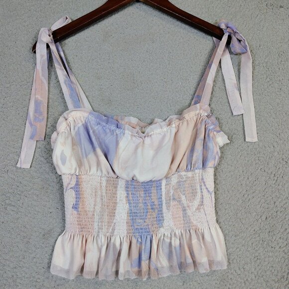 Wilfred Tops - Wilfred Cami Top Women's Medium Coral Pink Tie-Dye Ruffle Hem Smocked Cropped